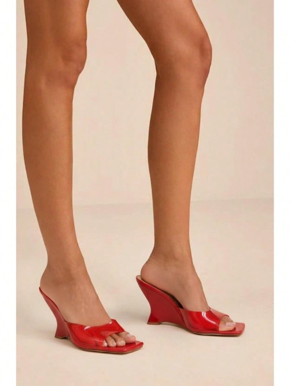 Red Casual Women's Clear Strap Open Toe Wedges
